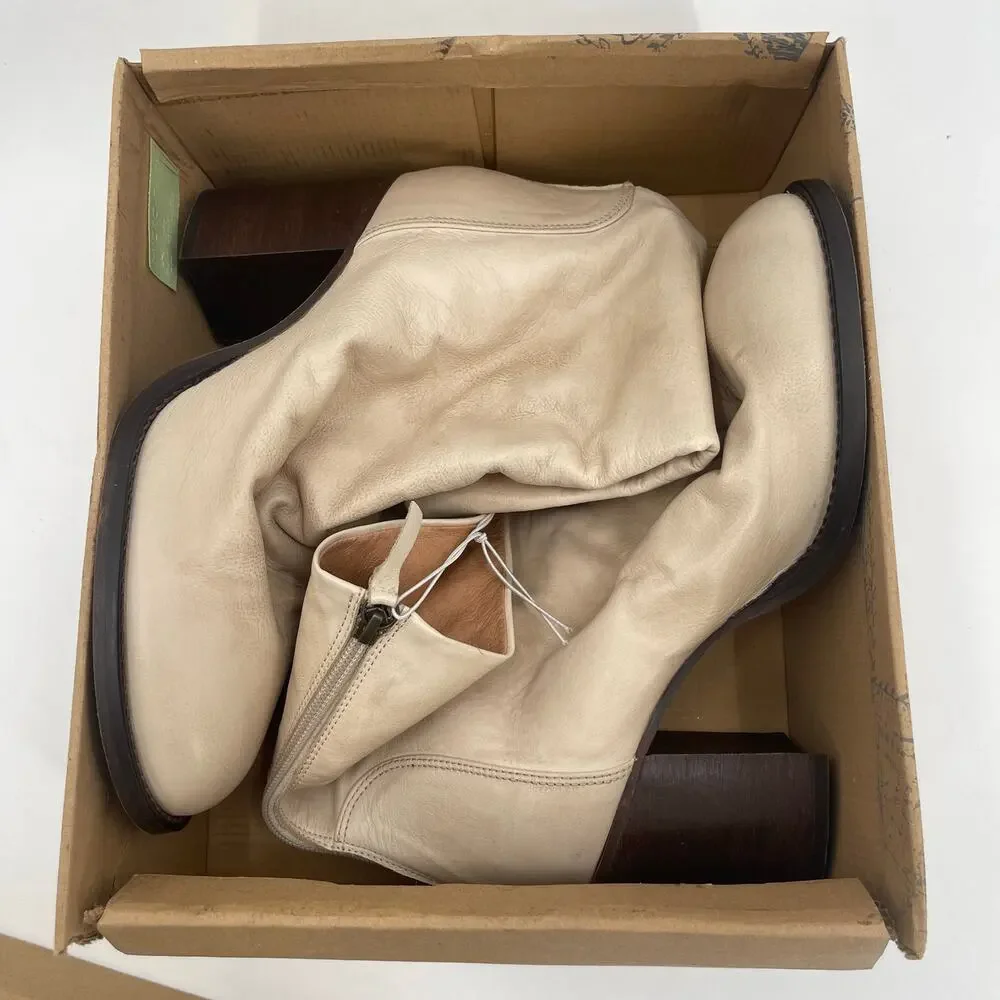 FREE PEOPLE Elle Boots Size 10 NEW Slouchy Leather Block Heel NWT/Box Beige Boho